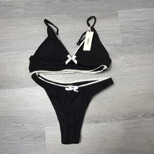 NWT! Seamolly Women's Wave Textured Bikini Set Size XS Black